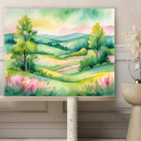 Watercolor Countryside Landscape with Trees Poster