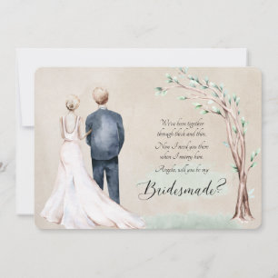 Watercolor Couple Blonde Bride Bridesmaid Proposal Invitation