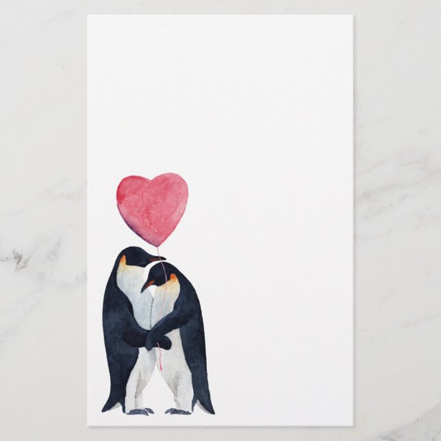 Watercolor Couple Emperor Penguins  Stationery (Front)