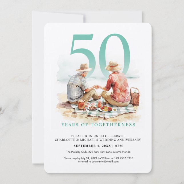 Watercolor Couple in Love Wedding Anniversary Invitation (Front)