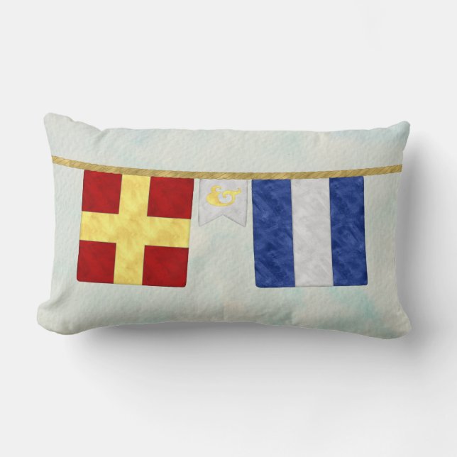 Watercolor Couples Monogram Maritime Signal Flags Lumbar Cushion (Front)