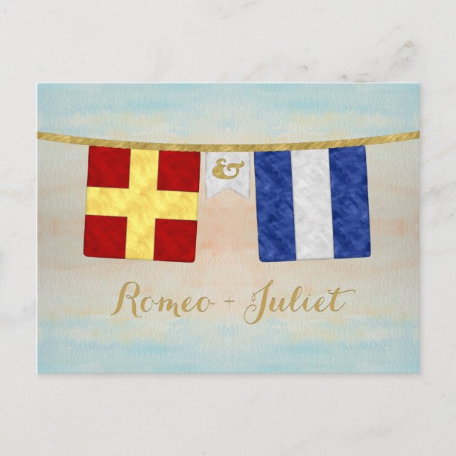 Watercolor Couples Monogram Maritime Signal Flags Postcard (Front)