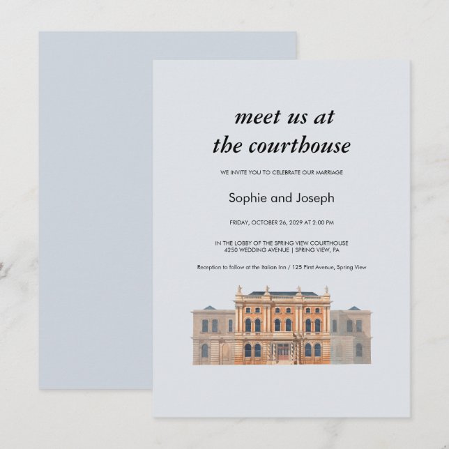 Watercolor Courthouse Wedding Invitation Card (Front/Back)