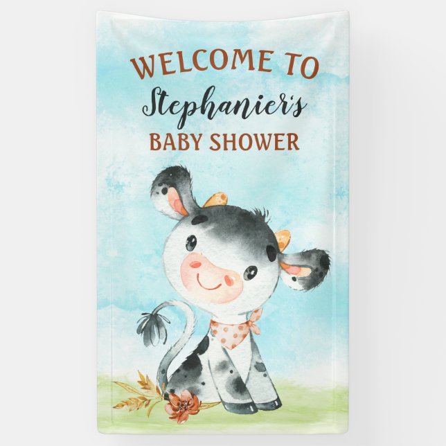 Watercolor Cow Baby Shower Farm Baby Shower Banner (Vertical)