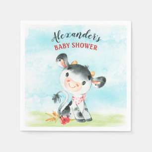 Watercolor Cow Baby Shower Farm Napkin