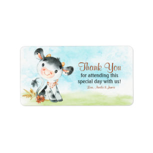 Watercolor Cow Baby Shower Farm Thank You Label