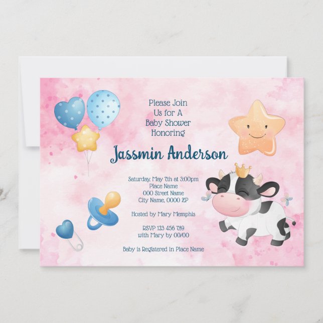 Watercolor Cow Baby Shower Invitation (Front)