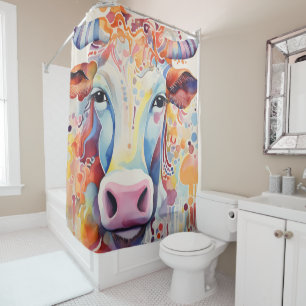 Watercolor Cow Bubbly Soft Shower Curtain