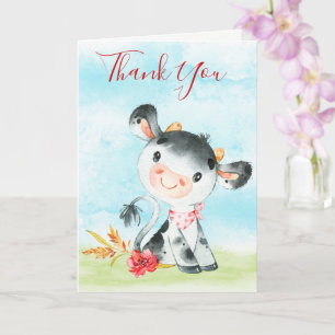 Watercolor Cow Farm Thank You Card