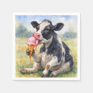 Watercolor Cow Licking an Ice Cream Cone Napkin