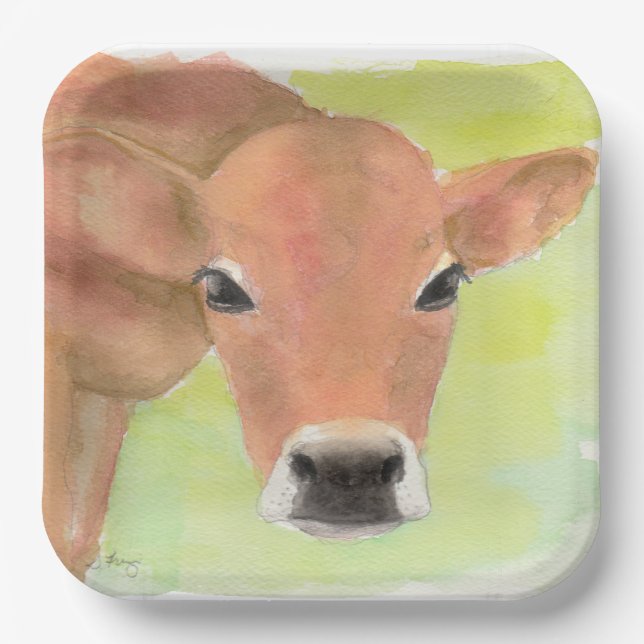 Watercolor Cow  Paper Plate (Front)