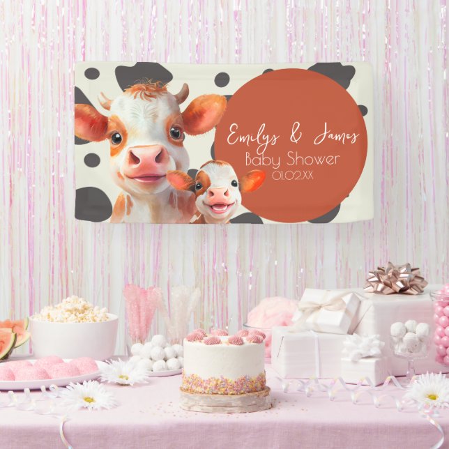 Watercolor Cow Print Pattern Baby Shower  Banner (Party)