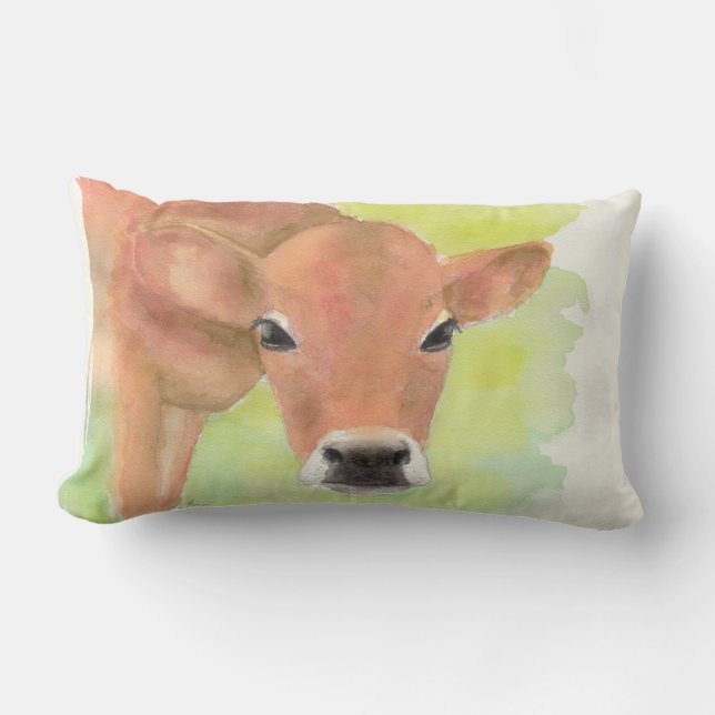 Watercolor Cow Throw Pillow (Front)