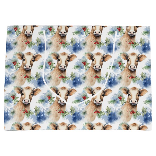 Watercolor Cow Wrapping Paper Large Gift Bag (Front)