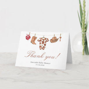 Watercolor cowboy Baby Shower Thank you Card