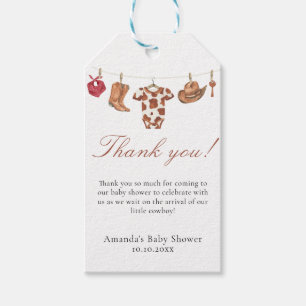 Watercolor cowboy Baby Shower Thank you Gift Tags