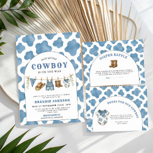 Watercolor Cowboy Blue Cow Print Diaper Raffle Enclosure Card
