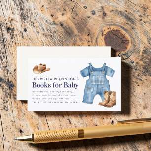 Watercolor Cowboy Boots Overalls Baby Shower Book  Enclosure Card