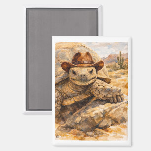 Watercolor Cowboy Turtle in the desert Magnet
