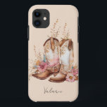 Watercolor Cowgirl Boots Floral Monogram Case-Mate iPhone Case<br><div class="desc">All text is adjustable. Watercolor Boho Floral Cowgirl Boots Simple and Elegant Monogram. Just change the text to meet your needs.</div>