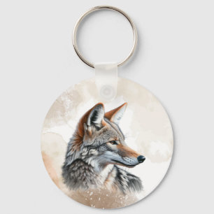 Watercolor Coyote Country Cottagecore Rustic Print Key Ring