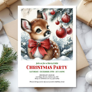 Watercolor cozy fawn snowy forest serene winter invitation