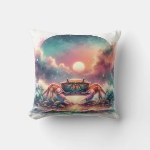 Watercolor Crab at Sunset Cushion
