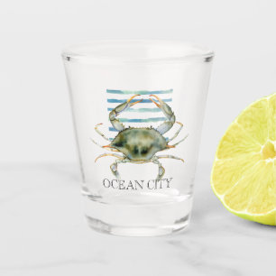 Watercolor CRAB Beach Coastal OCEAN CITY Shot Glass