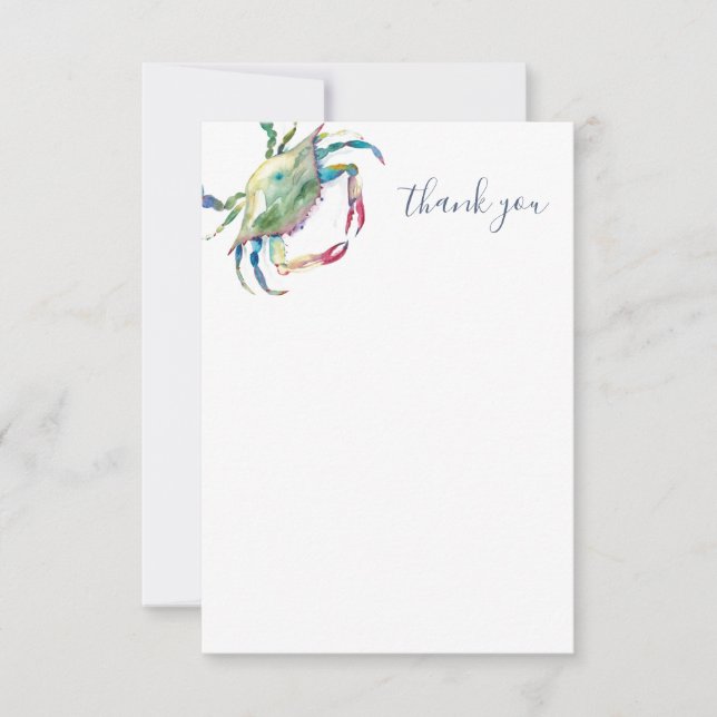 Watercolor Crab Beach Thank You Cards (Front)