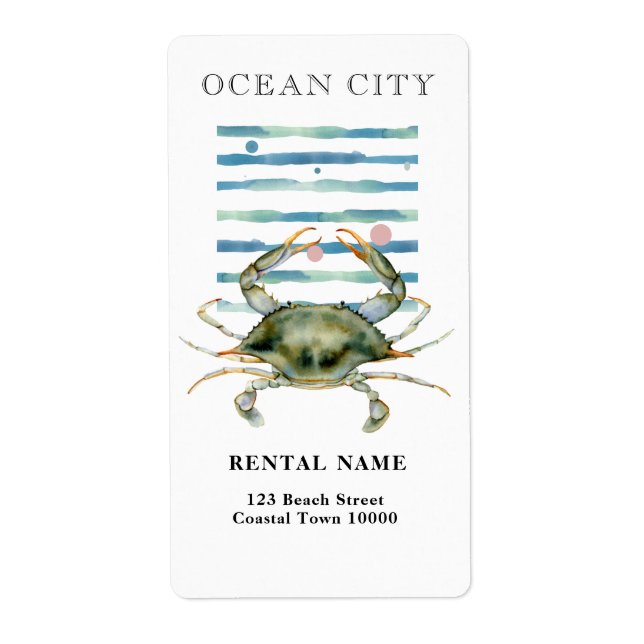 WATERCOLOR CRAB, BEACH TOWN, OCEAN CITY (Front)