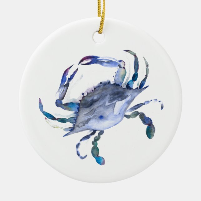 Watercolor Crab Christmas Ornament (Front)