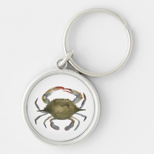Watercolor Crab - Grey Key Ring (Front)
