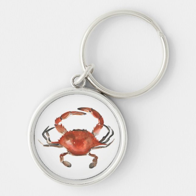 Watercolor Crab - Red Key Ring (Front)