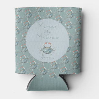 Watercolor Crab Wedding Can Cooler