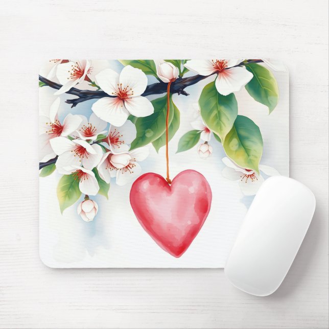 Watercolor Crabapple Tree With Heart  Mouse Pad (With Mouse)