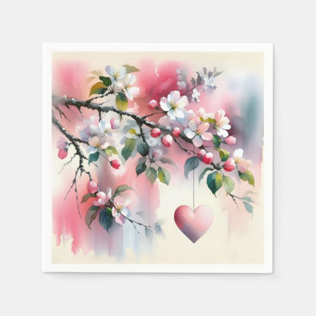 Watercolor Crabapple Tree With Heart  Napkin (Front)