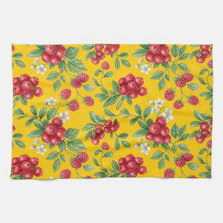 Watercolor Cranberry & Raspberry Floral Pattern Tea Towel