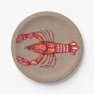 Watercolor Crawfish Burlap Paper Plate