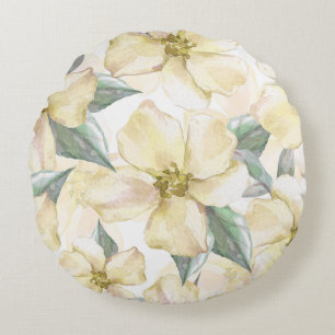 Watercolor Cream Flower - Neutral Floral Round Cushion