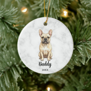 Watercolor Cream French Bulldog Name Dog Memorial Ceramic Tree Decoration