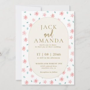 Watercolor Cream Oval Floral Wedding Invitation