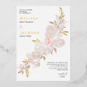 Watercolor cream rose wreath Foil Invitation
