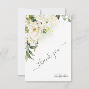 Watercolor Cream Roses Hydrangea Thank You Card