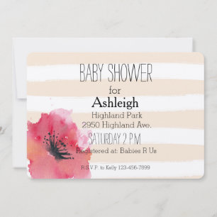 Watercolor Cream Stripes Floral baby shower Invitation