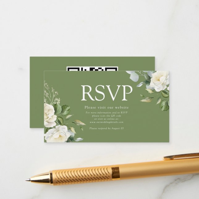 watercolor Creamy Floral Eucalyptus Details QRcode Enclosure Card (Front/Back In Situ)