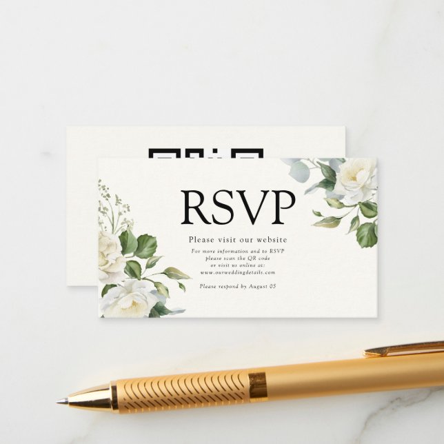 watercolor Creamy Floral Eucalyptus Details QRcode Enclosure Card (Front/Back In Situ)