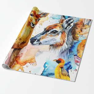 Watercolor Creatures Collage Wrapping Paper