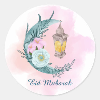 Watercolor Crescent Eid Mubarak White Sticker