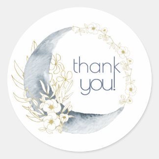 Watercolor Crescent Moon Floral Bouquet thank-you! Classic Round Sticker