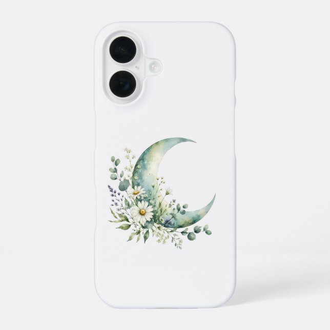 Watercolor Crescent  Moon & Wildflowers iPhone 16  Case (Back)